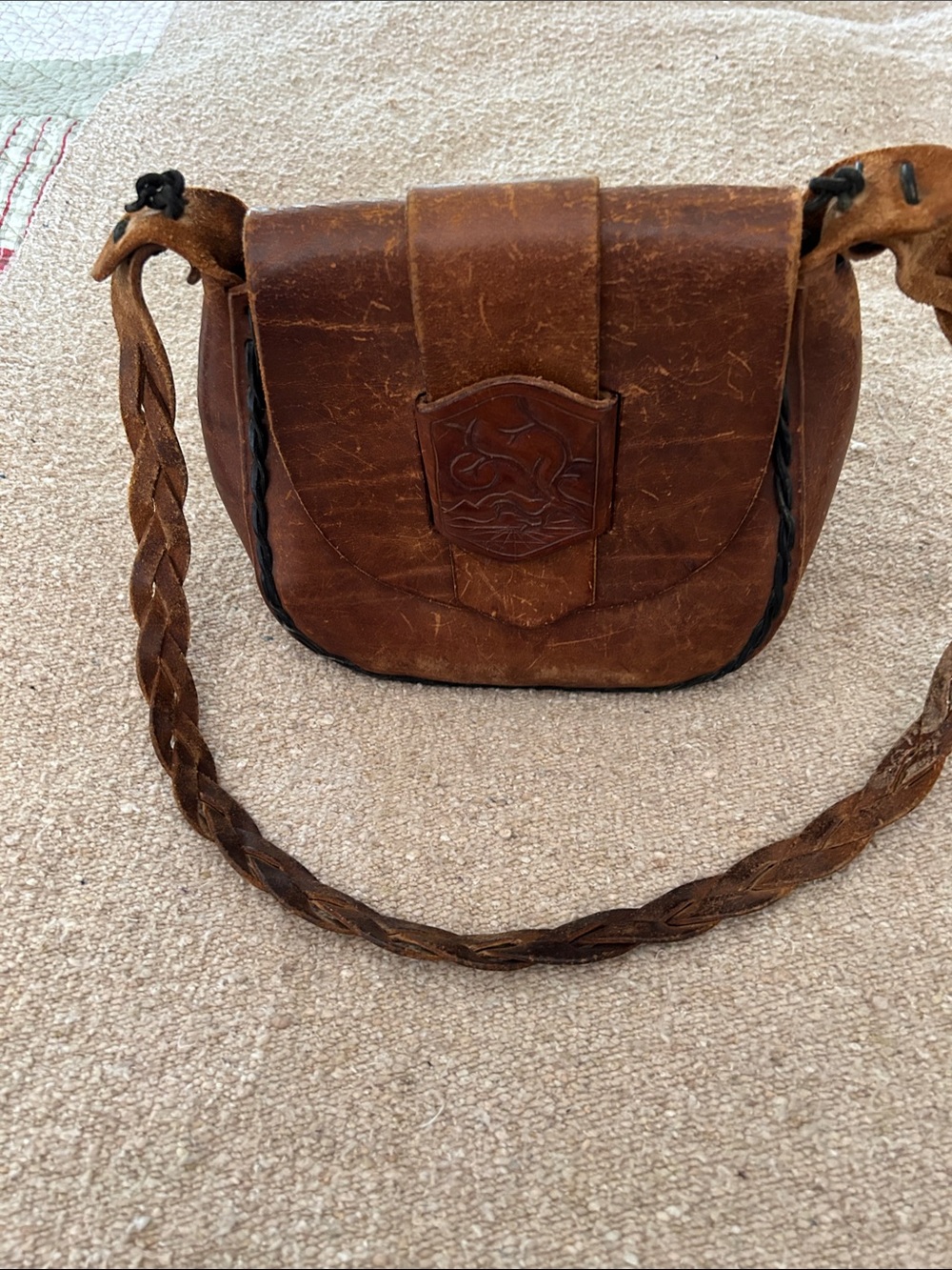 Brown Leather Bag with Braided Strap